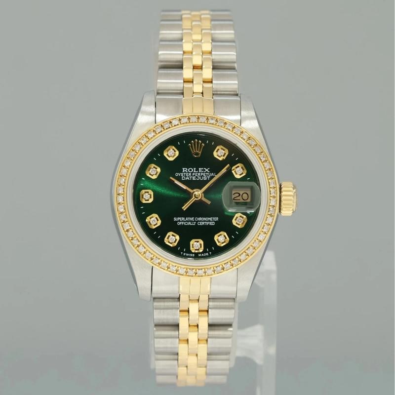 GREEN DIAMOND Ladies Rolex DateJust 26mm 69173 Two Tone Gold Jubilee Watch - 2