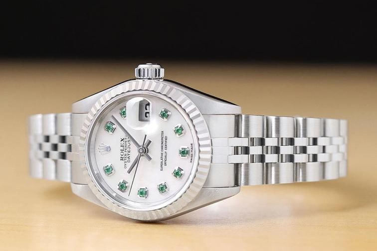 ROLEX LADIES DATEJUST 79174 MOTHER OF PEARL TSAVORITE DIAL 18K GOLD STEEL WATCH - 2