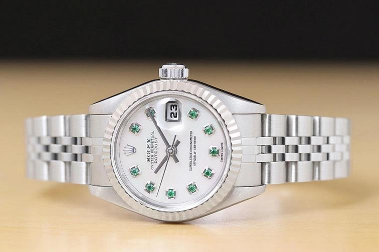 ROLEX LADIES DATEJUST 79174 MOTHER OF PEARL TSAVORITE DIAL 18K GOLD STEEL WATCH - 3
