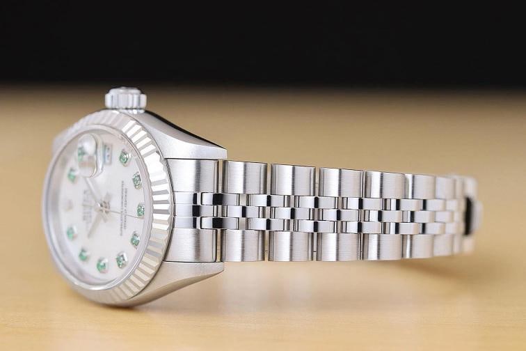 ROLEX LADIES DATEJUST 79174 MOTHER OF PEARL TSAVORITE DIAL 18K GOLD STEEL WATCH - 4