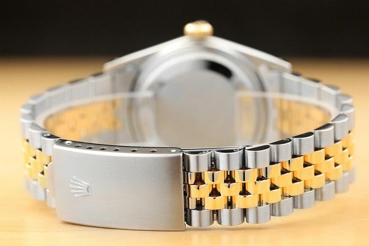 ROLEX MENS DATEJUST BLACK ROMAN 18K YELLOW GOLD STAINLESS STEEL 16013 WATCH - 6
