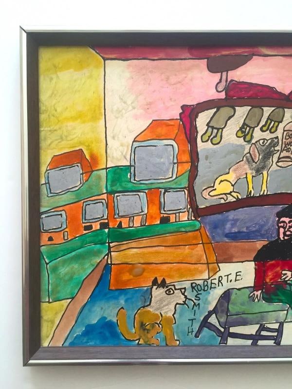 ROBERT E. SMITH RARE VINTAGE 20TH C. OUTSIDER FOLK ART ORIGINAL FRAMED PAINTING - 2