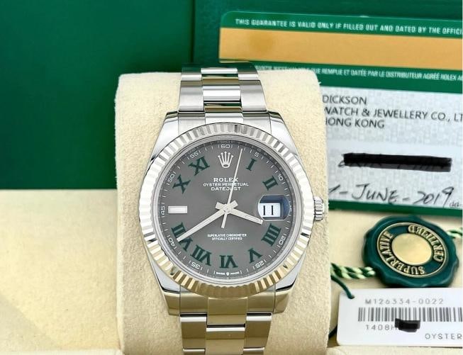 Rolex Datejust 41 126334 Slate Wimbledon Dial 18K White Gold Steel Box Paper - 2