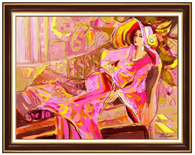 Isaac Maimon Original Oil Painting On Canvas Signed Female Portrait Large Art: Also, the immaculate artwork is of impressive craftsmanship & size, measuring approximately 30" x 40" and 40" x50" with its custom frame.