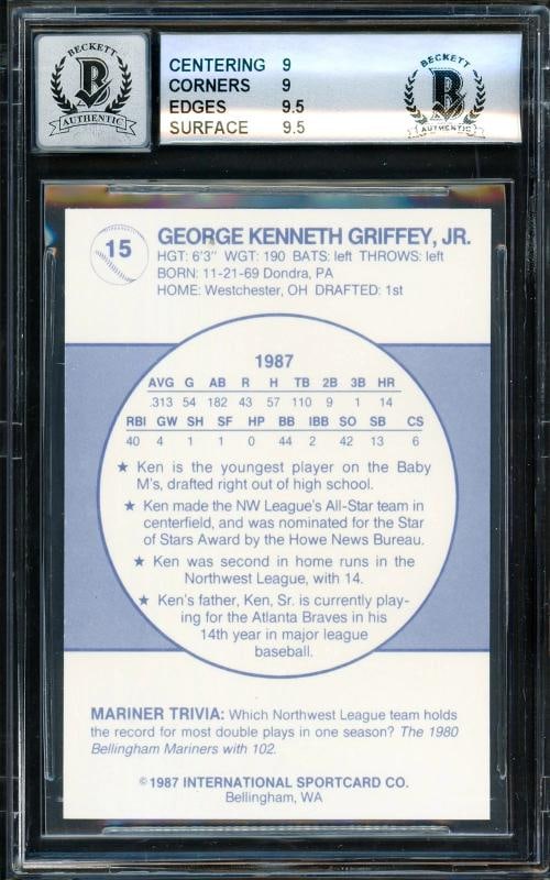 Ken Griffey Jr. Signed 1987 Bellingham RC #15 Mariners BGS 9 Auto GM 10 Beckett - 2