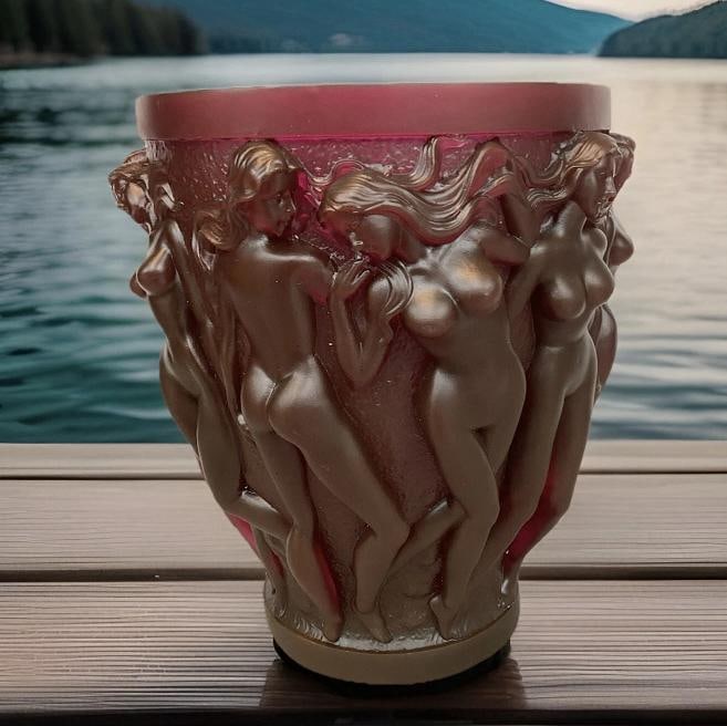 Xl Lalique Style Bacchantes Crystal Vase Unique Color H10Ã¢â‚¬Â - 2