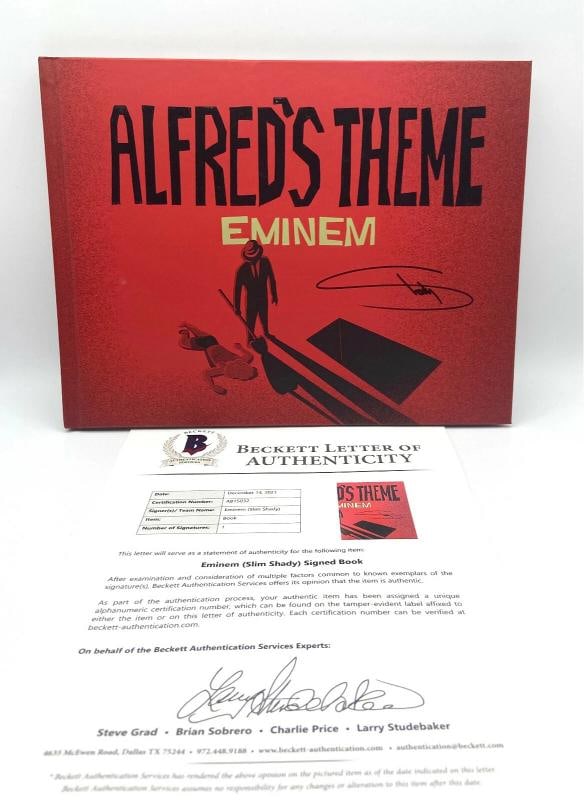 EMINEM SLIM SHADY MARSHALL MATHERS SIGNED AUTOGRAPH ALFRED'S THEME BOOK BAS 1: Featured Refinements: Eminem Autograph,Autograph Authentication: Beckett,Signed: Yes,Industry: Music,Original/Reproduction: Original,Country of Origin: United States