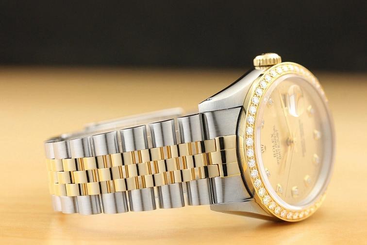 ROLEX MENS DATEJUST 16233 CHAMPAGNE 18K GOLD STAINLESS STEEL DIAMOND WATCH - 7