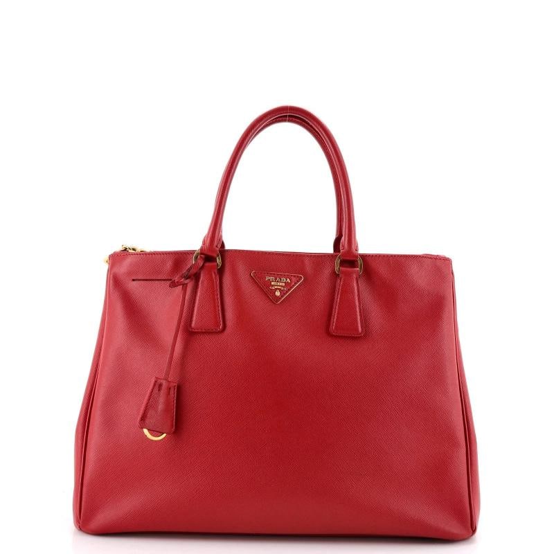 Prada Double Zip Lux Tote Saffiano Leather XL: Condition: Pre-owned - Good,Brand: Prada,Exterior Material: Leather,Style: Totes,Exterior Color: Red,Department: Women,Size: Xl,Accessories: Clochette