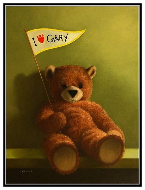 Gerald Stinski Original Oil Painting on Board Still Life Toy Bear Signed Framed - 2