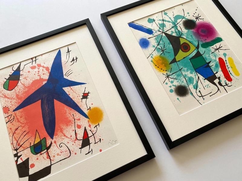JOAN MIRO RARE 1972 MID CENTURY MODERNIST FRAMED ORIGINAL LITHOGRAPH PRINTS SET - 14