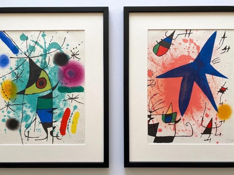 JOAN MIRO RARE 1972 MID CENTURY MODERNIST FRAMED ORIGINAL LITHOGRAPH PRINTS SET - 2