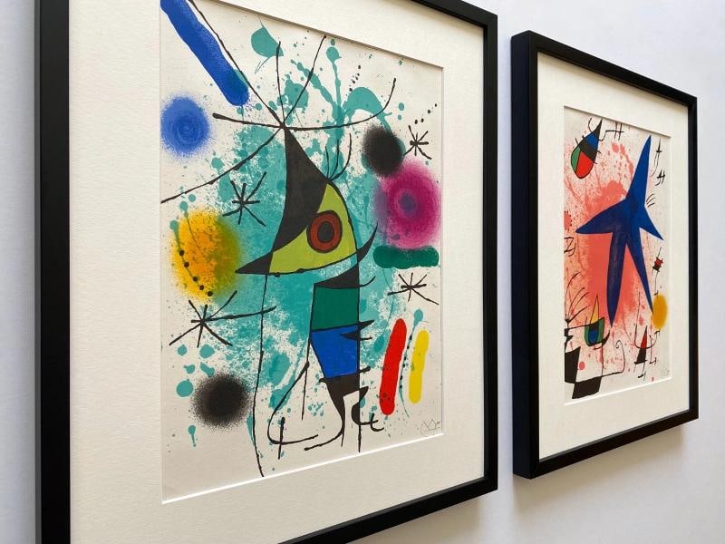 JOAN MIRO RARE 1972 MID CENTURY MODERNIST FRAMED ORIGINAL LITHOGRAPH PRINTS SET - 3