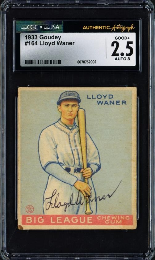 Lloyd Waner Auto 1933 Goudey RC #164 Pirates CGC x JSA 2.5 Auto Grade Near: Condition: Ungraded - Near mint or better: Not in original packaging or professionally graded,Sport: Baseball,Product: Card,Player: Lloyd Waner,Player/Athlete: Lloyd Waner,Team: Pittsburgh