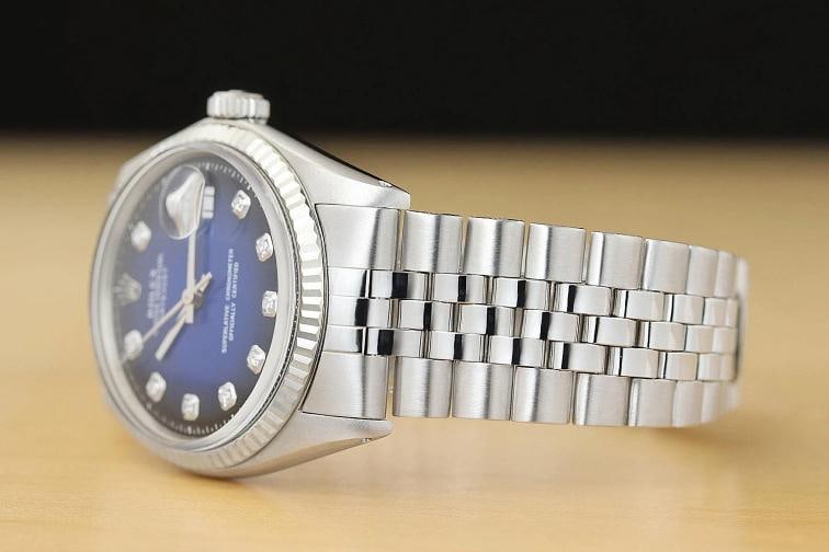 ROLEX MENS DATEJUST BLUE VIGNETTE DIAMOND DIAL 18K GOLD SS WATCH w/ FOLDED BAND - 4
