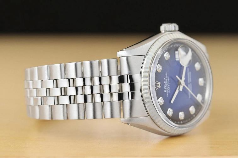 ROLEX MENS DATEJUST BLUE VIGNETTE DIAMOND DIAL 18K GOLD SS WATCH w/ FOLDED BAND - 7