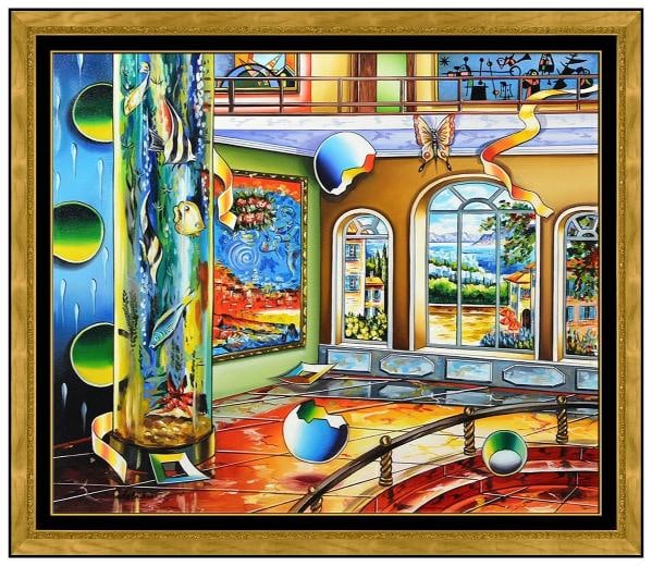 Alexander Astahov Original Oil Painting on Canvas Interior Signed Surreal Art: Framed Size: 34Ã¢â‚¬Â x 38Ã¢â‚¬Â (luxuriously framed for gallery presentation)