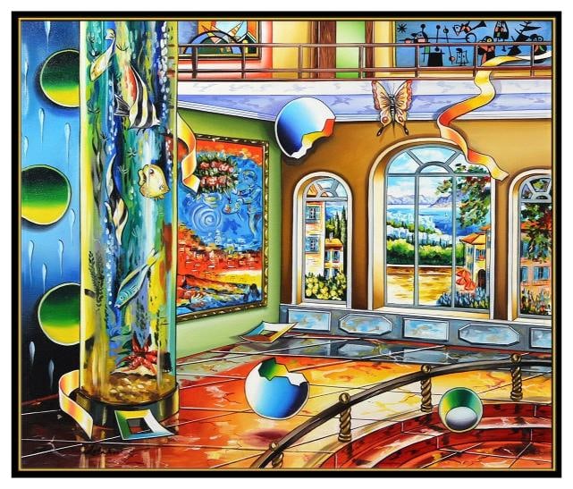 Alexander Astahov Original Oil Painting on Canvas Interior Signed Surreal Art - 2