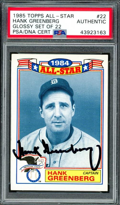 Hank Greenberg Auto 1985 Topps All Star Glossy Card 22 Tigers Died 1986 PSA/DNA: Condition: Ungraded - Very good: Not in original packaging or professionally graded,Player/Athlete: Hank Greenberg,Player: Hank Greenberg,Team: Tigers,Sport: Baseball,Product: Card,Autographed: