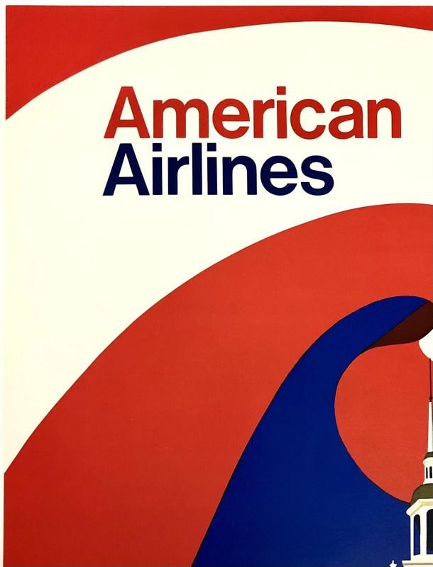 Original Vintage Poster AMERICAN AIRLINES PHILADELPHIA Airline Travel Tourism OL - 2
