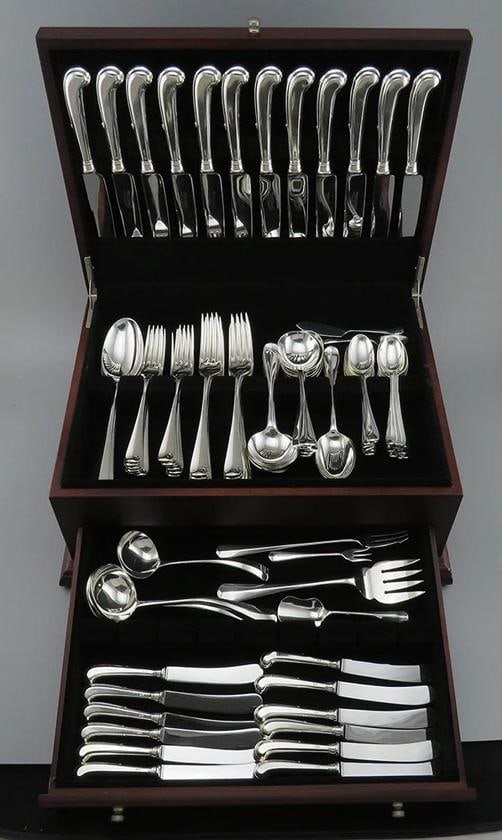 Fine English Sterling Silver 90pc Queen Anne Rat Tail Flatware Set Serves 12 (1 of 10)