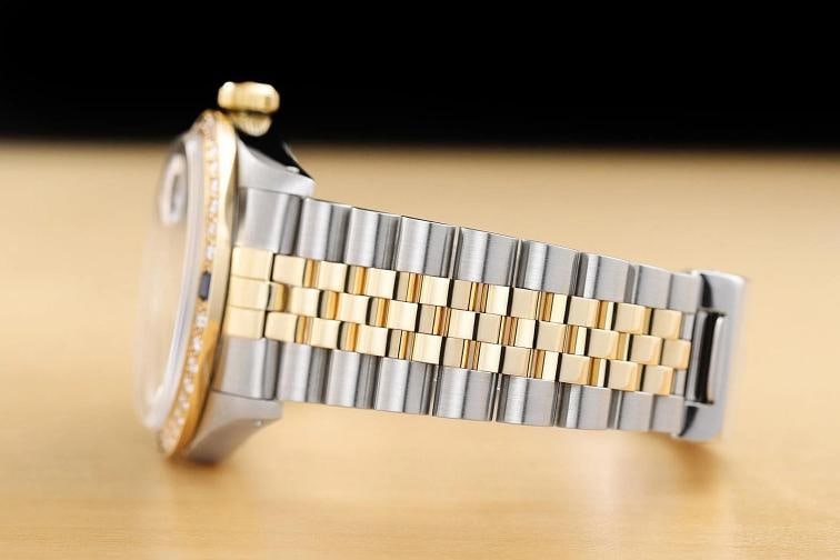 ROLEX MENS DATEJUST 16013 BLACK ROMAN DIAL SAPPHIRE DIAMOND 18K GOLD STEEL WATCH - 5