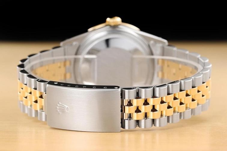 ROLEX MENS DATEJUST 16013 BLACK ROMAN DIAL SAPPHIRE DIAMOND 18K GOLD STEEL WATCH - 6