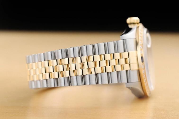 ROLEX MENS DATEJUST 16013 BLACK ROMAN DIAL SAPPHIRE DIAMOND 18K GOLD STEEL WATCH - 8