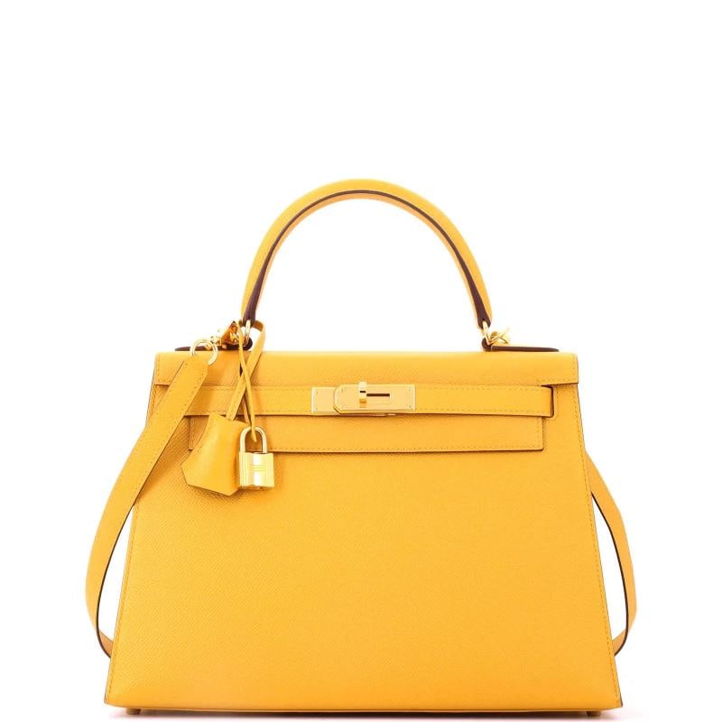 Hermes Kelly Handbag Yellow Epsom with Gold Hardware 28: Condition: Pre-owned - Excellent,Brand: Hermes,Exterior Material: Leather,Style: Top Handle,Exterior Color: Yellow,Department: Women,Size: 28,Accessories: Dust Bag, Lock, Clochette, Box, Keys, With