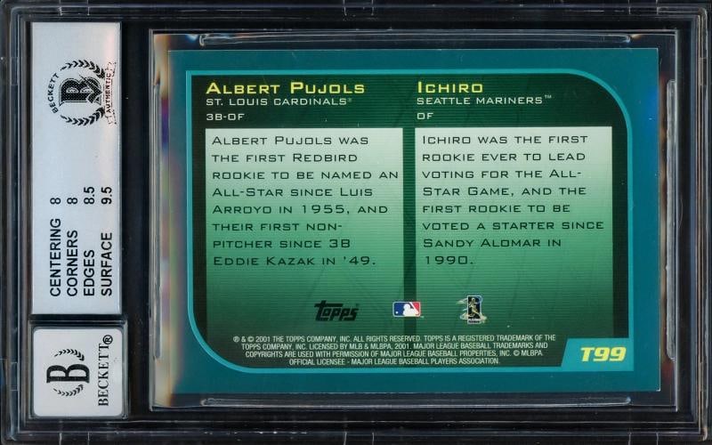 Albert Pujols & Ichiro Suzuki Auto 2001 Topps Traded RC T99 BGS 8 Sig 10 Beckett - 2