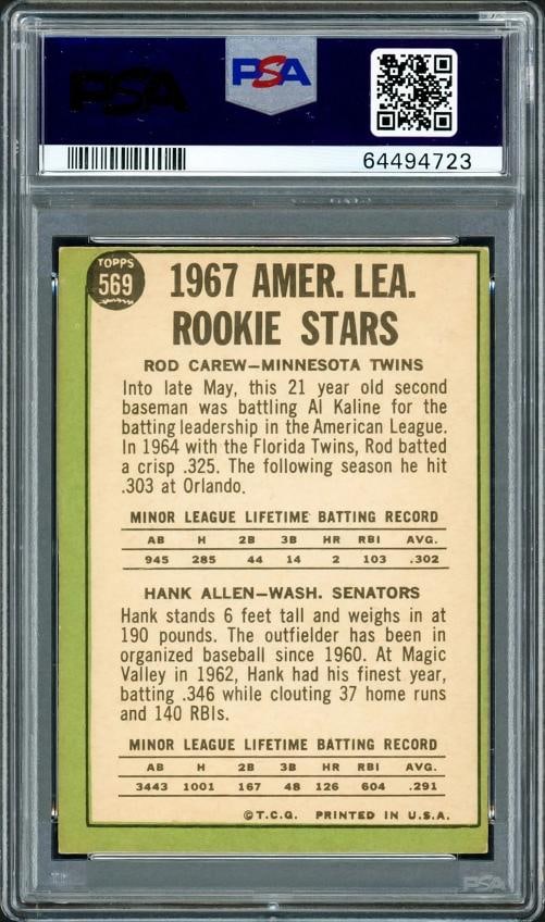 Rod Carew Signed 1967 Topps RC 569 Twins PSA 4 Auto GM 10 PSA/DNA #64494723 - 2