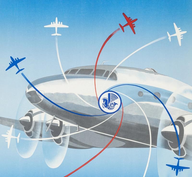 Original Vintage Air France Poster - Renluc - Pegasus Shrimp - Aviation - 1951 - 3