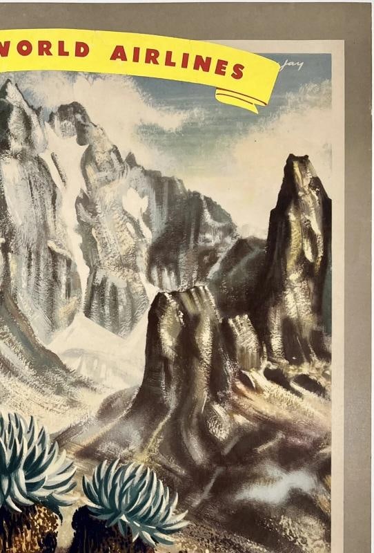 Original Vintage Poster KENYA FLY TWA TRANS WORLD AIRLINES Airline Travel OL - 3