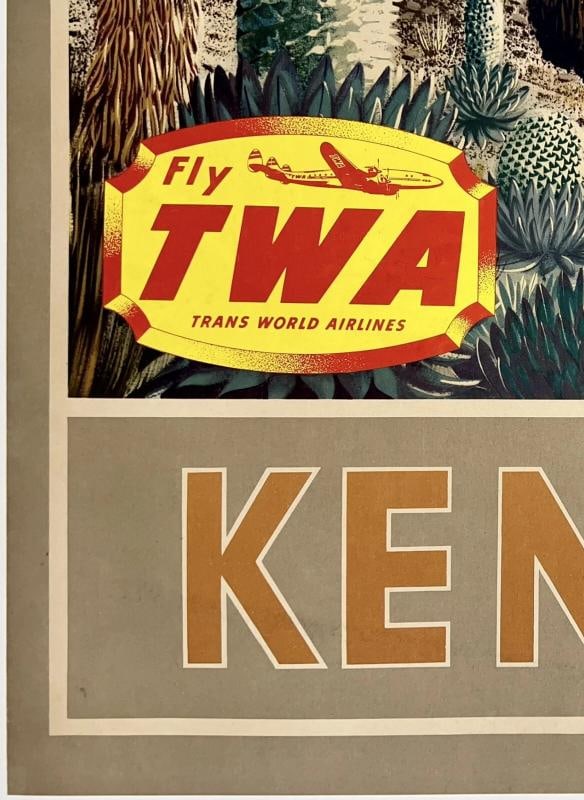 Original Vintage Poster KENYA FLY TWA TRANS WORLD AIRLINES Airline Travel OL - 4