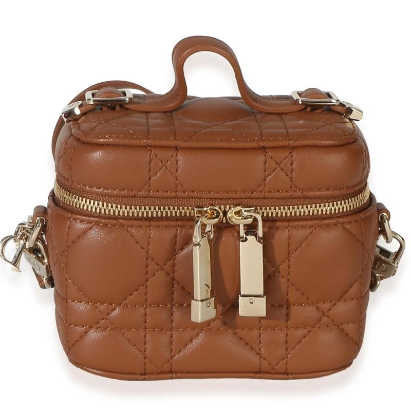 Christian Dior Brown Lambskin Cannage Micro Lady Dior Vanity Case: Condition: Pre-owned - Good,Dimensions: 4.25 x 3.75 x 2.5,Handbag Accessories: Box;Dustbag;Gift Ribbon,Bag Width: 4.25 in,Bag Depth: 2.5 in,Bag Height: 3.75 in,Department: Unisex,Style: Shoulder