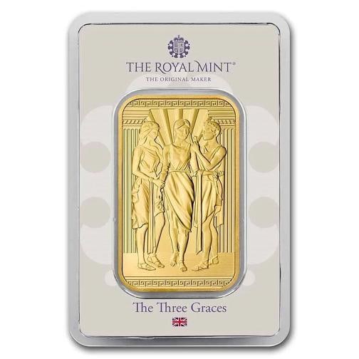 1 oz 99.99 Fine Gold, UK Royal Mint, Rare Limited Edition "Three Graces" bar: Composition: Gold,Shape: Bar,Year: 2023,Fineness: 0.9999,Precious Metal Content per Unit: 1 oz,Brand/Mint: British Royal Mint,Total Precious Metal Content: 1 oz,Country of Origin: United