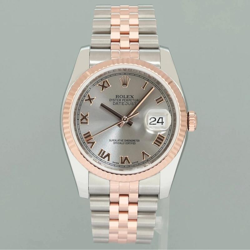MINT 2015 PAPERS Rolex 116231 Jubilee DateJust Tone Rose Gold 36mm Silver Roman - 2