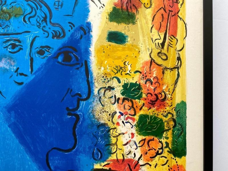 MARC CHAGALL RARE 1967 MOURLOT LITHOGRAPH PRINT FRAMED FRENCH EXHIBITION POSTER - 10