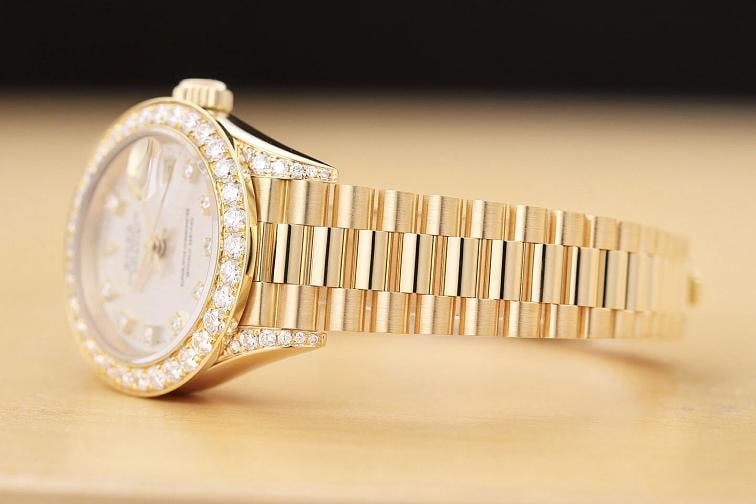 ROLEX LADIES DATEJUST PRESIDENT FACTORY DIAMOND DIAL 1.5 CT BEZEL 18K GOLD WATCH - 4