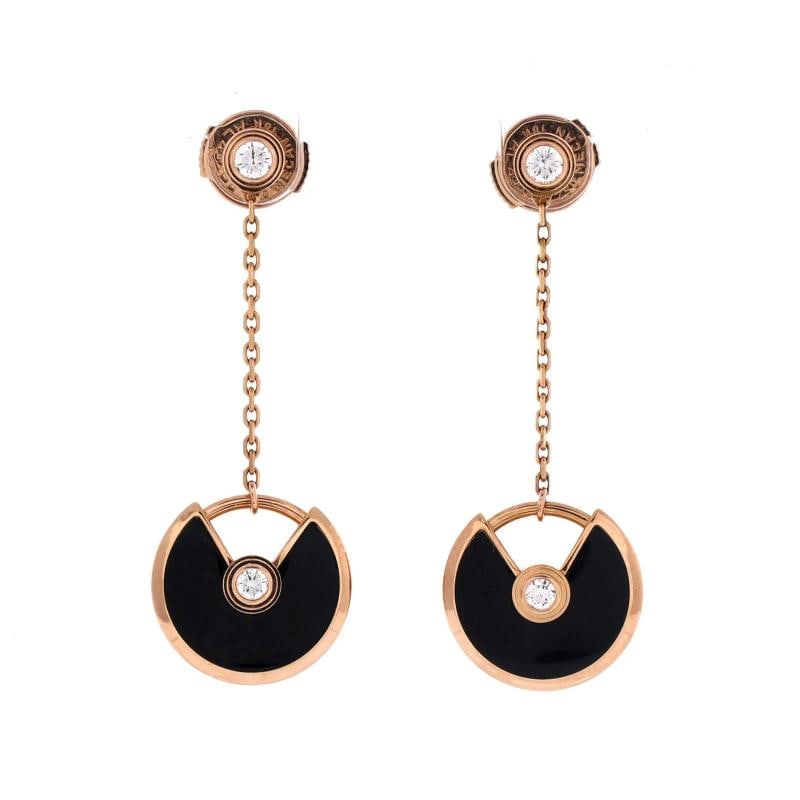 Cartier Amulette de Cartier Drop Dangle Earrings 18K Rose Gold with Diamond: Condition: Pre-owned - Good,Brand: Cartier,Main Stone: Onyx,Metal: 18K Rose Gold,Metal Purity: 18K,Style: Dangle/Drop,Type: Earrings,Color: Rose Gold,Material: Unknown Condition: Excellent. Minor wear