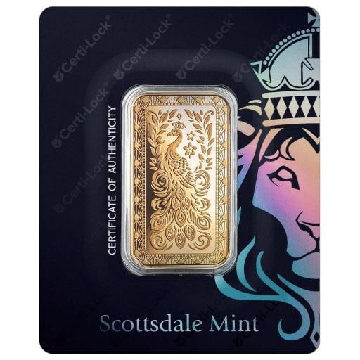 1 oz .9999 Gold Bar Scottsdale Marquee Peacock Gold Bar in Certi-LockÃ‚Â® #A453 - 5
