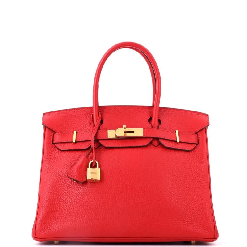 Hermes Birkin Handbag Red Clemence with Gold Hardware 30: Condition: Pre-owned - Good,Brand: Hermes,Exterior Material: Leather,Style: Top Handle,Exterior Color: Red,Department: Women,Size: 30,Accessories: Keys, Lock, Clochette Condition: Very good. Exterior: