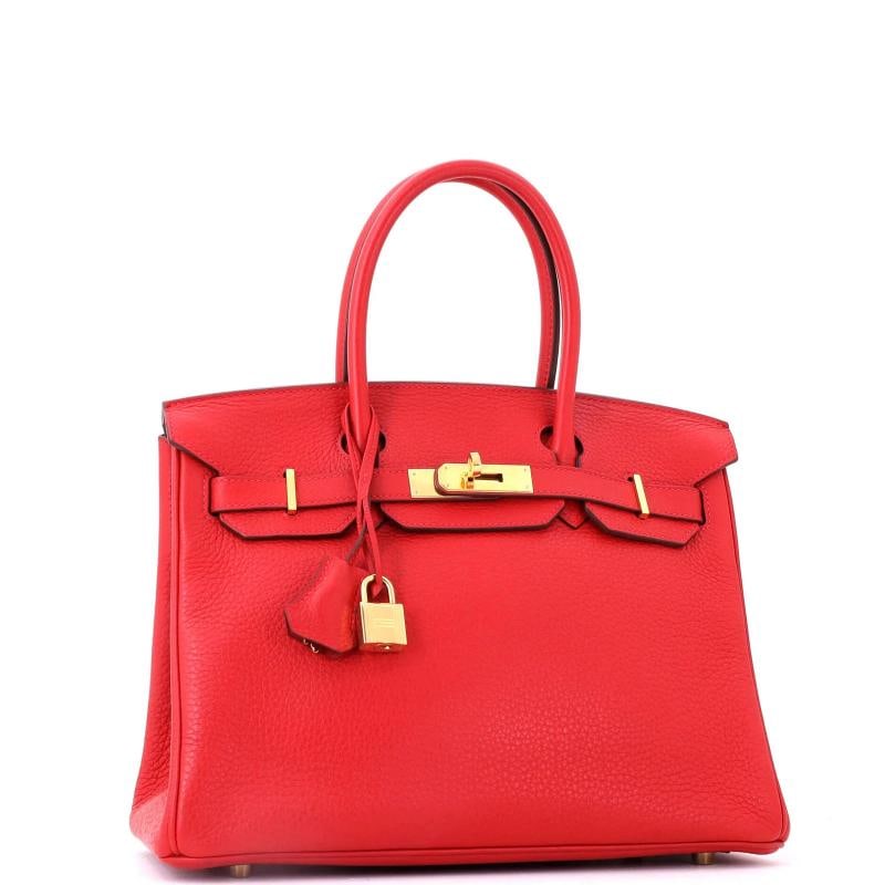 Hermes Birkin Handbag Red Clemence with Gold Hardware 30 - 2