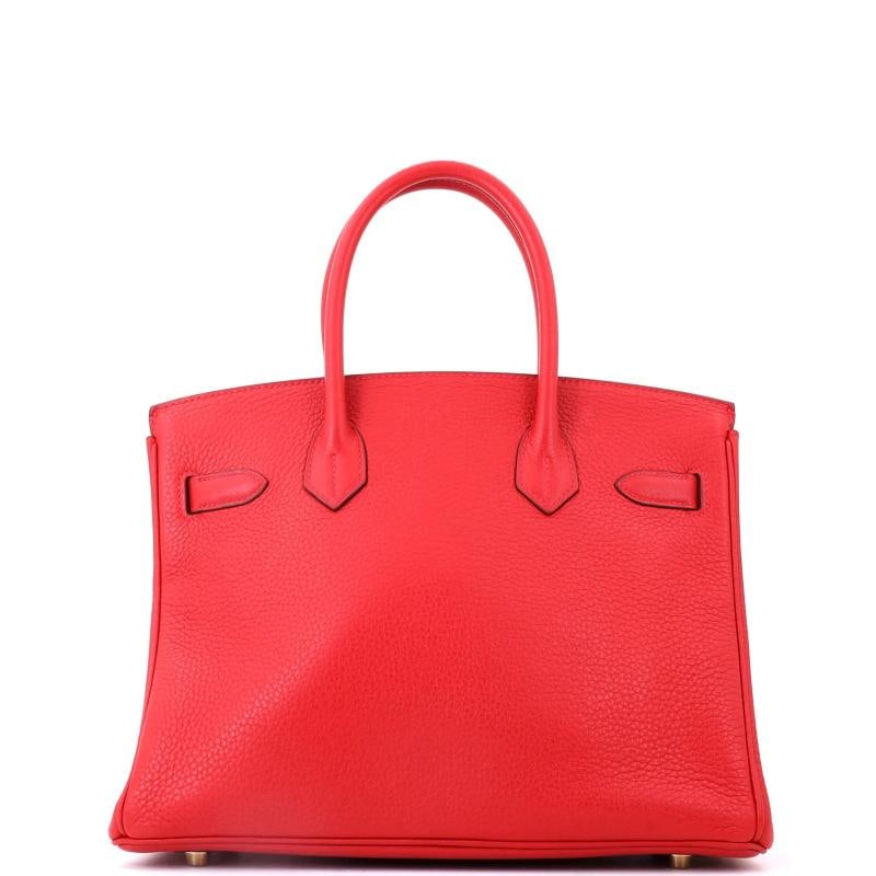 Hermes Birkin Handbag Red Clemence with Gold Hardware 30 - 3