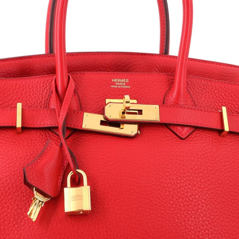 Hermes Birkin Handbag Red Clemence with Gold Hardware 30 - 6