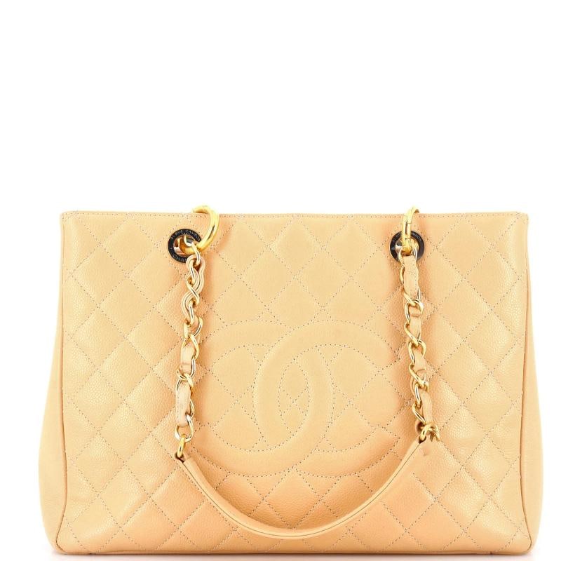 Chanel Grand Shopping Tote Quilted Caviar: Measurements: Handle Drop 9", Height 9.5", Width 13", Depth 5", Strap Drop 9" . Condition: Pre-owned - Fair,Brand: Chanel,Exterior Material: Leather,Style: Totes,Exterior Color: Neutral,Department: