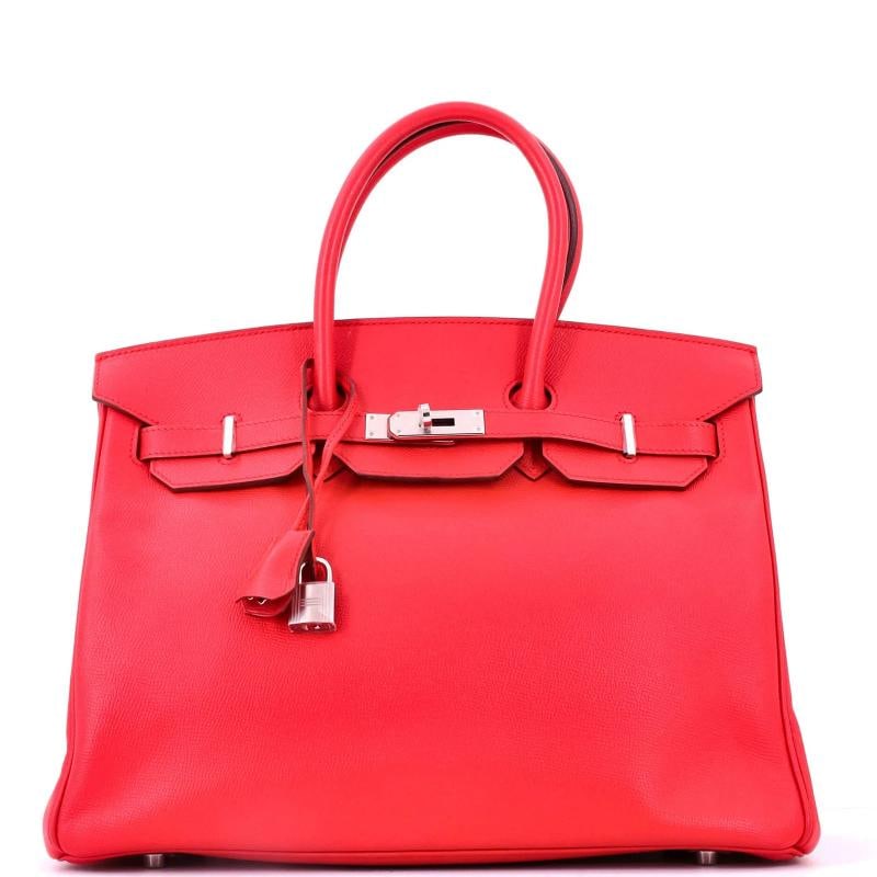 Hermes Birkin Handbag Bougainvillier Epsom with Palladium Hardware 35: Accessories: Lock, Clochette, Keys Measurements: Height 10", Width 13.5", Depth 7". Condition: Pre-owned - Good,Brand: Hermes,Exterior Material: Leather,Style: Totes,Exterior Color: Pink,Department: W