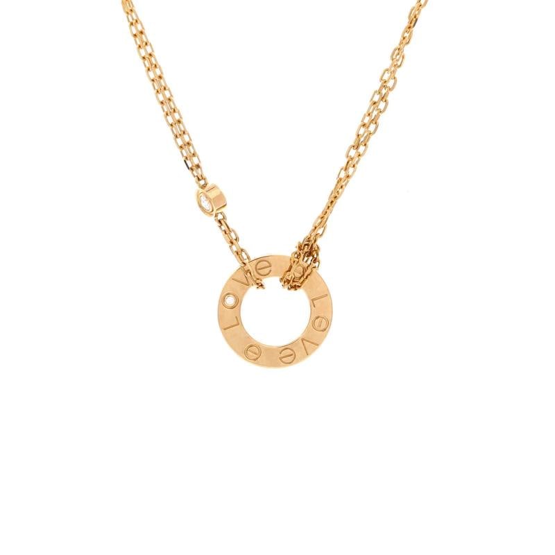 Cartier 2 Diamonds Love Pendant Necklace 18K Yellow Gold and Diamonds: Measurements: Length: 15.0 - 16.25 ", Pendant Length: 13.05 mm, Pendant Width: 13.05 mm . Condition: Pre-owned - Good,Brand: Cartier,Main Stone: Diamond,Metal: 18K Yellow Gold,Metal Purity: 18K,Style: