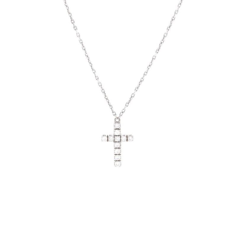 Cartier Cross Pendant Necklace 18K White Gold with Diamonds: Measurements: Length: 17.0 - 18.25 ", Pendant Length: 13.15 mm, Pendant Width: 8.15 mm . Condition: Pre-owned - Good,Brand: Cartier,Main Stone: Diamond,Metal: 18K White Gold,Metal Purity: 18K,Style: