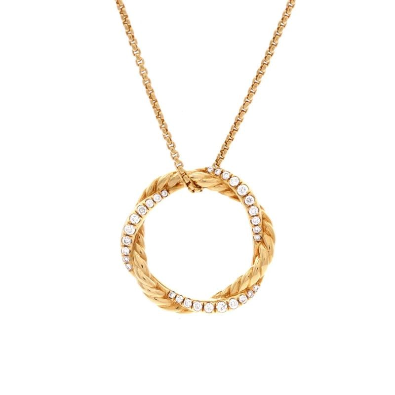 David Yurman Infinity Pendant Necklace 18K Yellow Gold with Diamonds Petite: Measurements: Length: 15.0 - 17.0 ", Pendant Length: 18 mm, Pendant Width: 18 mm . Condition: Pre-owned - Good,Brand: David Yurman,Main Stone: Diamond,Metal: 18K Yellow Gold,Metal Purity: 18K,Style:
